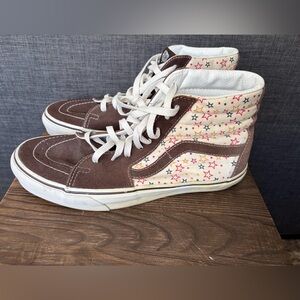 VAN’s hi-top sk8 size men’s 9/women’s 10.5 brown cream and stars